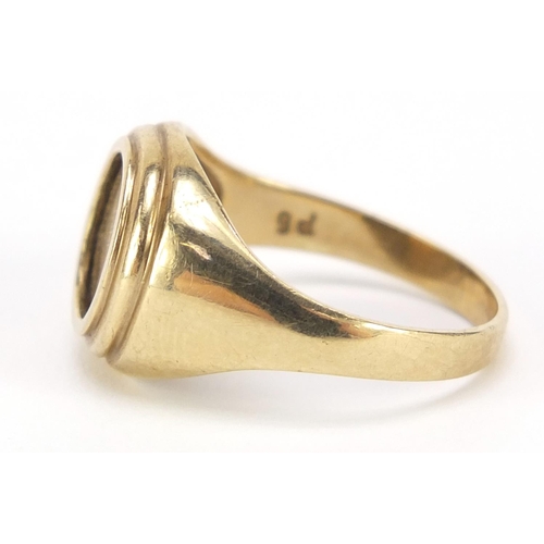 572 - 9ct gold Mexican peso ring, size P, 3.0g