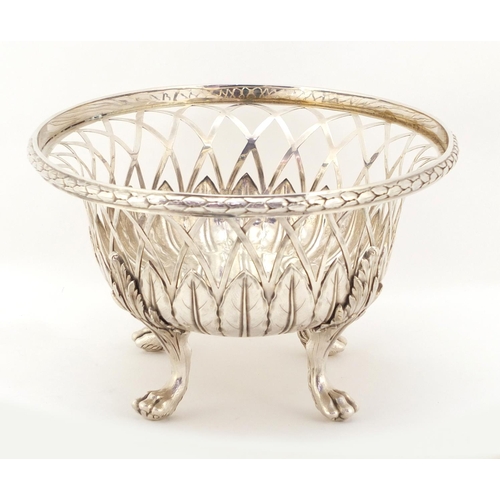 29 - George III pierced silver basket by William Pitts and Joseph Preedy, London 1795, raised on four cla... 
