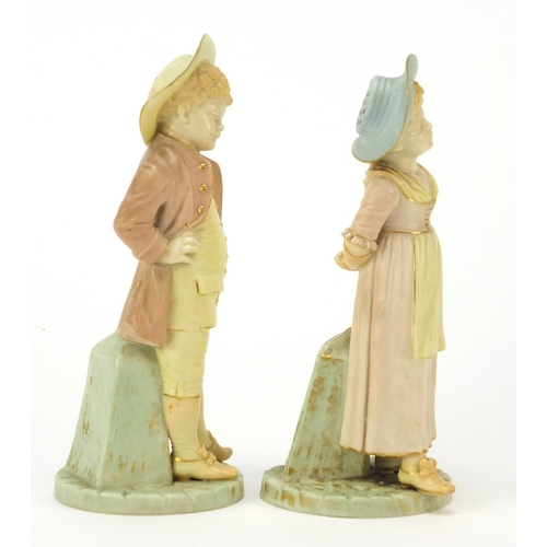 59 - Pair of Royal Worcester blush ivory Kate Greenaway children sugar sifters by James Hadley, numbered ... 