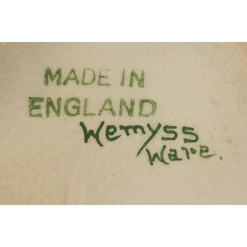 144 - 19th century Wemyss ware pottery preserve jar and cover hand painted with strawberries, 12.5cm high