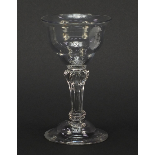 55 - 18th century glass sweetmeat dish with writhen stem, 16.5cm high