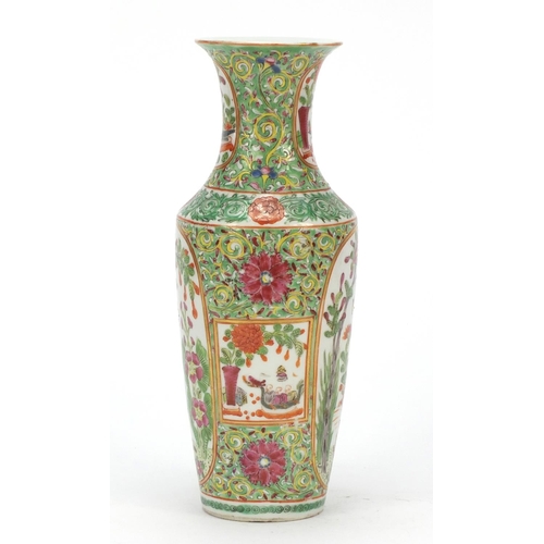 168 - Chinese porcelain vase hand painted in the famille rose palette with panels of birds amongst flowers... 