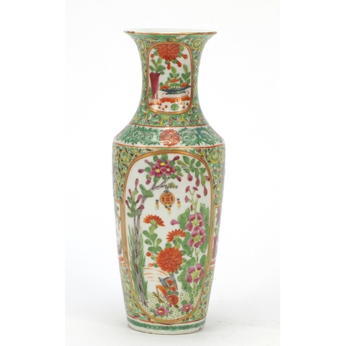 168 - Chinese porcelain vase hand painted in the famille rose palette with panels of birds amongst flowers... 