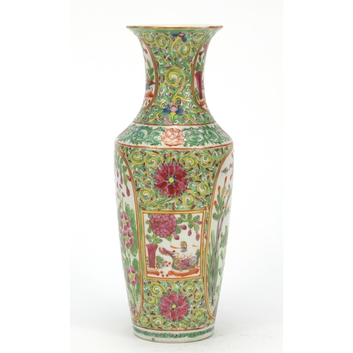 168 - Chinese porcelain vase hand painted in the famille rose palette with panels of birds amongst flowers... 