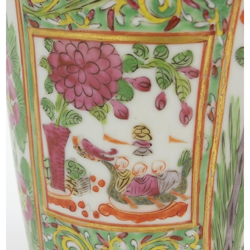 168 - Chinese porcelain vase hand painted in the famille rose palette with panels of birds amongst flowers... 