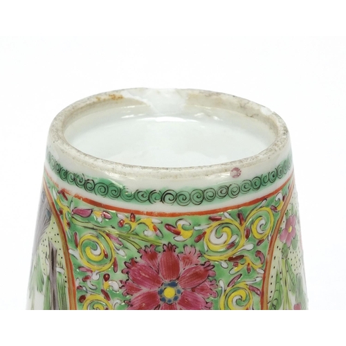 168 - Chinese porcelain vase hand painted in the famille rose palette with panels of birds amongst flowers... 