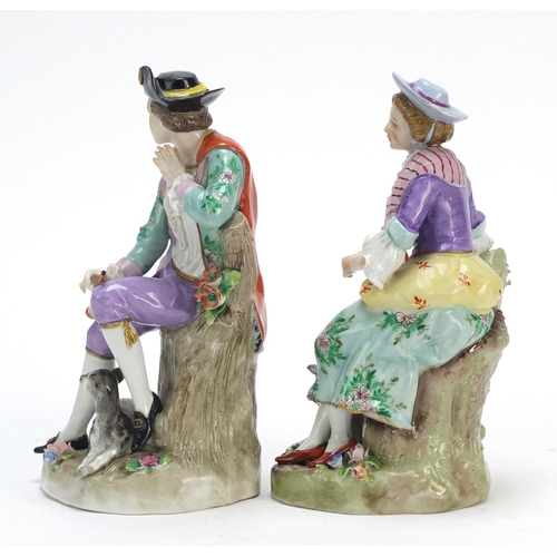 148 - Pair of German hand painted Dresden porcelain figures of a shepherd and shepherdess, 19cm high