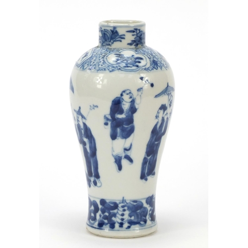 162 - Chinese blue and white porcelain baluster vase hand painted with eight immortals, four figure charac... 