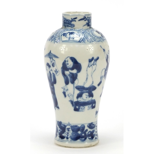 162 - Chinese blue and white porcelain baluster vase hand painted with eight immortals, four figure charac... 
