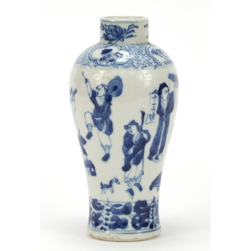 162 - Chinese blue and white porcelain baluster vase hand painted with eight immortals, four figure charac... 