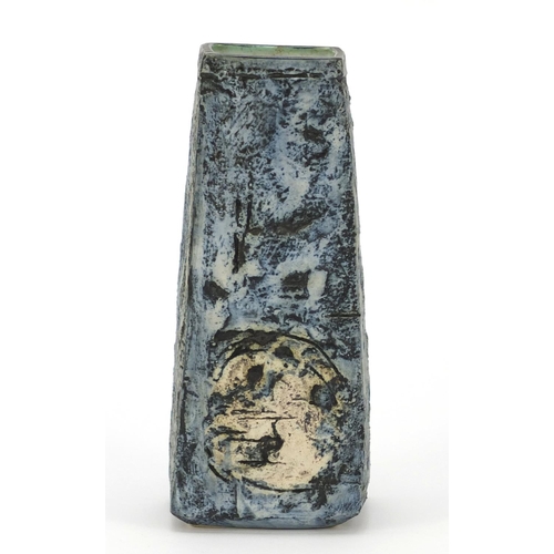 17 - Troika St Ives pottery coffin vase hand painted and incised with an abstract design by Marilyn Pasco... 