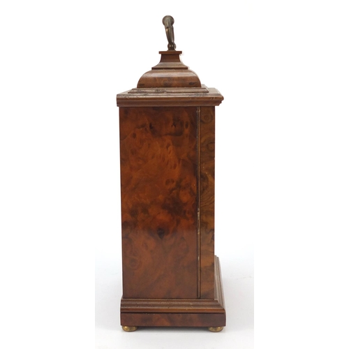 122 - Burr walnut Elliott mantle clock in the form of a bracket clock with silvered chapter ring, having R... 
