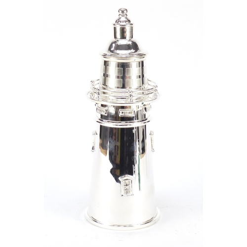 1282 - Art Deco design silver plated cocktail shaker in the form of a lighthouse, 36cm high