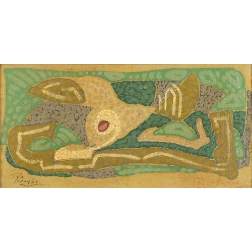 159 - Abstract composition, oil on canvas laid on board, details verso, framed, 39.5cm x 20cm