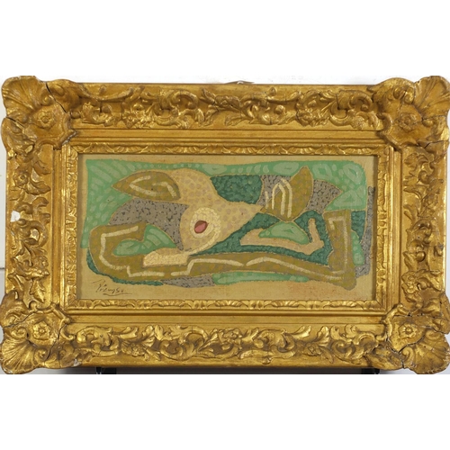 159 - Abstract composition, oil on canvas laid on board, details verso, framed, 39.5cm x 20cm