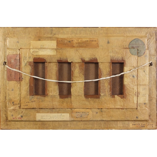 159 - Abstract composition, oil on canvas laid on board, details verso, framed, 39.5cm x 20cm