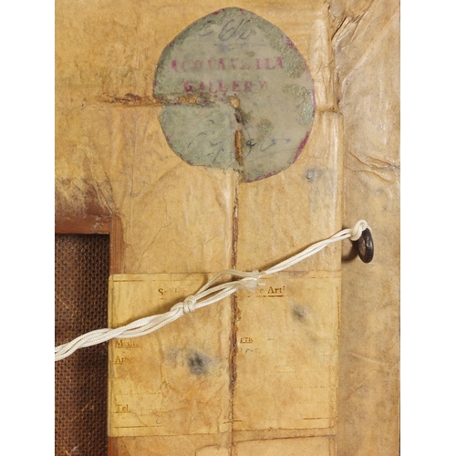 159 - Abstract composition, oil on canvas laid on board, details verso, framed, 39.5cm x 20cm