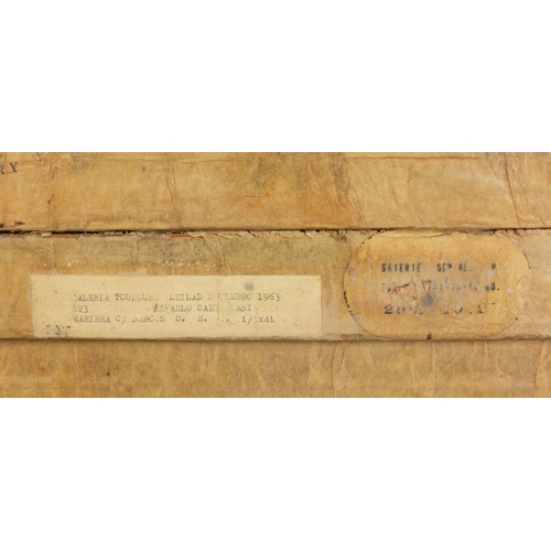 159 - Abstract composition, oil on canvas laid on board, details verso, framed, 39.5cm x 20cm