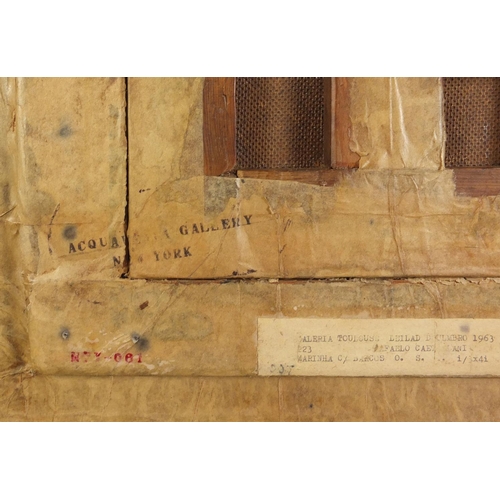 159 - Abstract composition, oil on canvas laid on board, details verso, framed, 39.5cm x 20cm