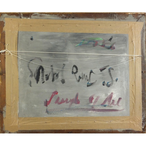 156 - Indian school oil on board of a palace, framed, 71.5cm x 58cm