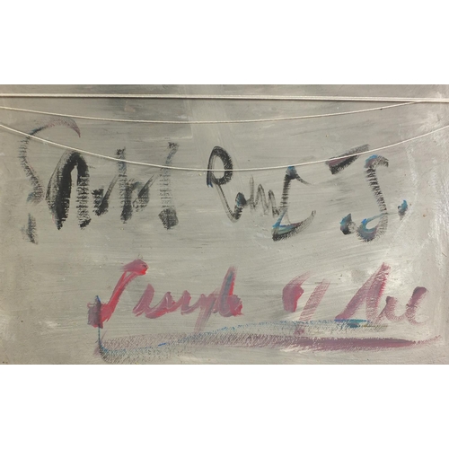 156 - Indian school oil on board of a palace, framed, 71.5cm x 58cm