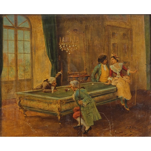 160 - J Bell- The Billiard Room over painted photograph, 26cm x 22cm