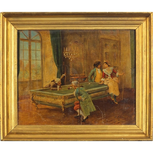 160 - J Bell- The Billiard Room over painted photograph, 26cm x 22cm