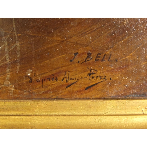 160 - J Bell- The Billiard Room over painted photograph, 26cm x 22cm