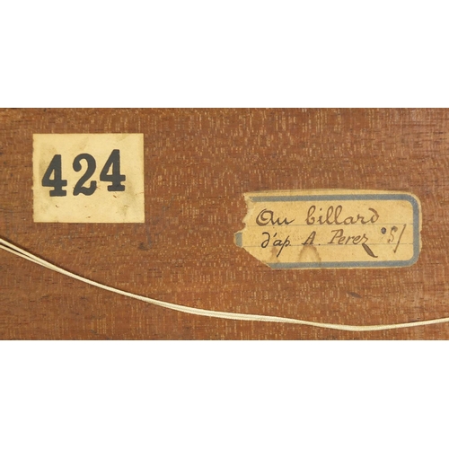 160 - J Bell- The Billiard Room over painted photograph, 26cm x 22cm