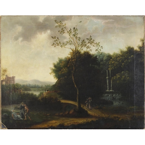 65 - Figures in an Italian landscape, 19th century oil on canvas, unframed, 76cm x 61cm