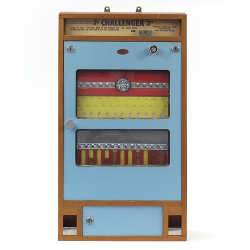 576 - Vintage British made Bradley Challenger slot machine by Holte MFG Co, 78cm H x 45cm W x 21cm D