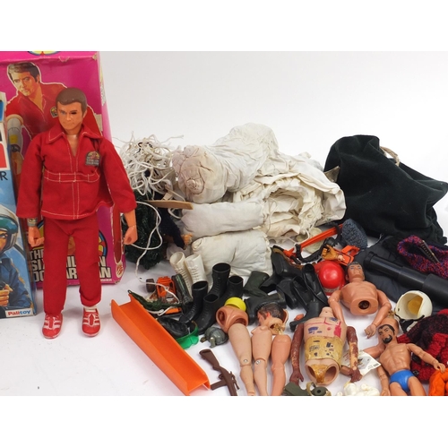 577 - Vintage action figures and accessories including Action Man helicopter pilot action figure by Palito... 