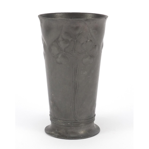 9 - Art Nouveau pewter vase by Orivit numbered 2109, 13cm high
