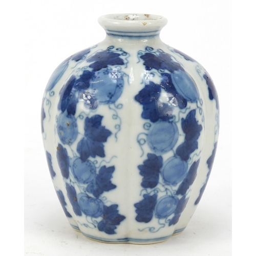 164 - Chinese blue and white porcelain vase hand painted with fruit and leaves, four figure character mark... 