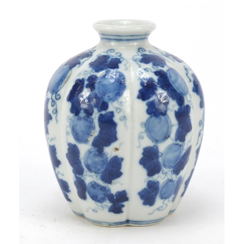 164 - Chinese blue and white porcelain vase hand painted with fruit and leaves, four figure character mark... 