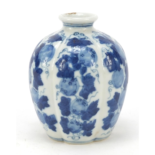 164 - Chinese blue and white porcelain vase hand painted with fruit and leaves, four figure character mark... 