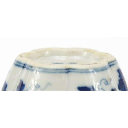 164 - Chinese blue and white porcelain vase hand painted with fruit and leaves, four figure character mark... 