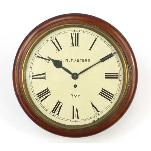 119 - Victorian mahogany fusée wall clock with painted dial having Roman numerals inscribed J N Masters Ry... 