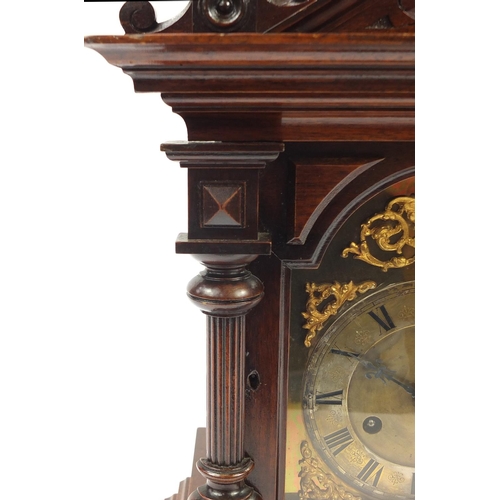 118 - 19th century German mahogany bracket clock striking on two gongs with Junghans movement, the brass f... 