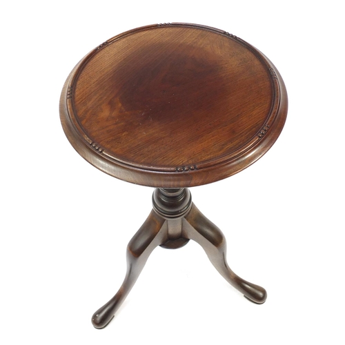 854 - Circular walnut occasional table with tripod base, 60cm high x 30cm in diameter