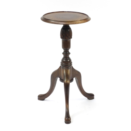 854 - Circular walnut occasional table with tripod base, 60cm high x 30cm in diameter