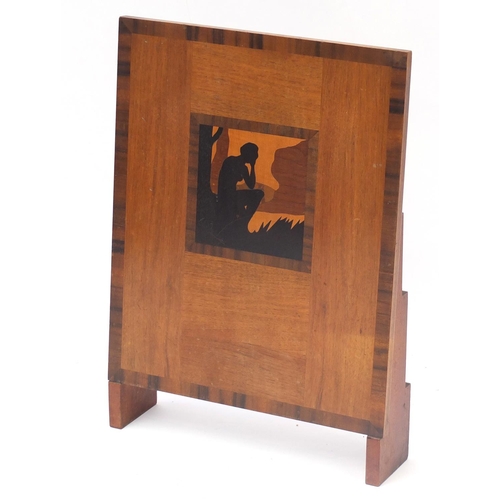 4 - Arts & Crafts wooden marquetry fire screen, probably Rowley Gallery, inlaid with a panel of a nude f... 