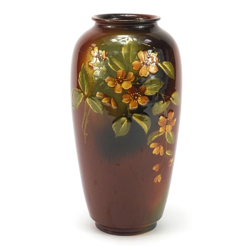 10 - American Rookwood art pottery vase hand painted with flowers, numbered 215, 25.5cm high