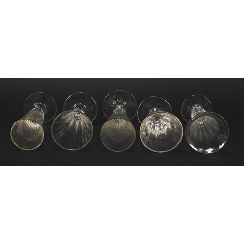 143 - Ten 18th/19th century Champagne flutes including examples with faceted knopped stems and blade colla... 