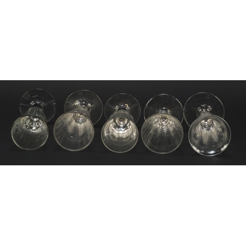 143 - Ten 18th/19th century Champagne flutes including examples with faceted knopped stems and blade colla... 