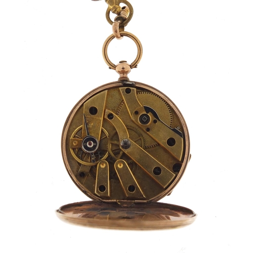28 - Continental 9ct gold ladies open face pocket watch, 4.5cm in diameter, 29.0g