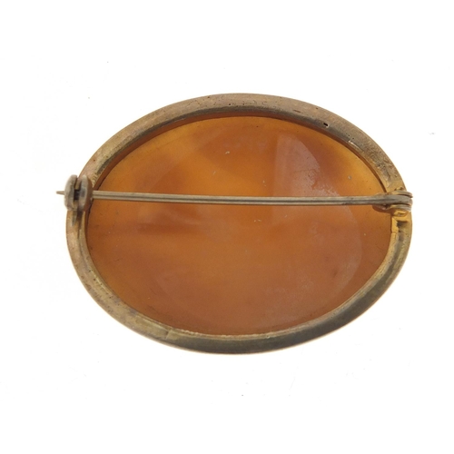 151 - Cameo brooch depicting Mount Fuji? with gilt metal mount, 3.5cm in length