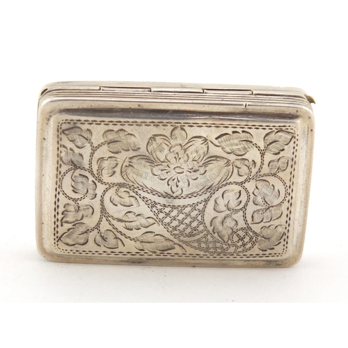 30 - George III silver vinaigrette, the hinged lid with engraved decoration and gilt interior, W.B makers... 