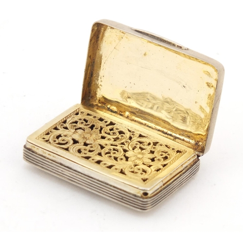 30 - George III silver vinaigrette, the hinged lid with engraved decoration and gilt interior, W.B makers... 