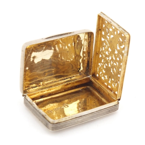 30 - George III silver vinaigrette, the hinged lid with engraved decoration and gilt interior, W.B makers... 